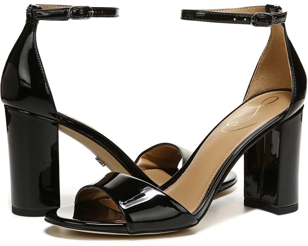 Sam Edelman Womens Robyn Heels Size 10 Wide Black Patent Leather Ankle Strap NIB